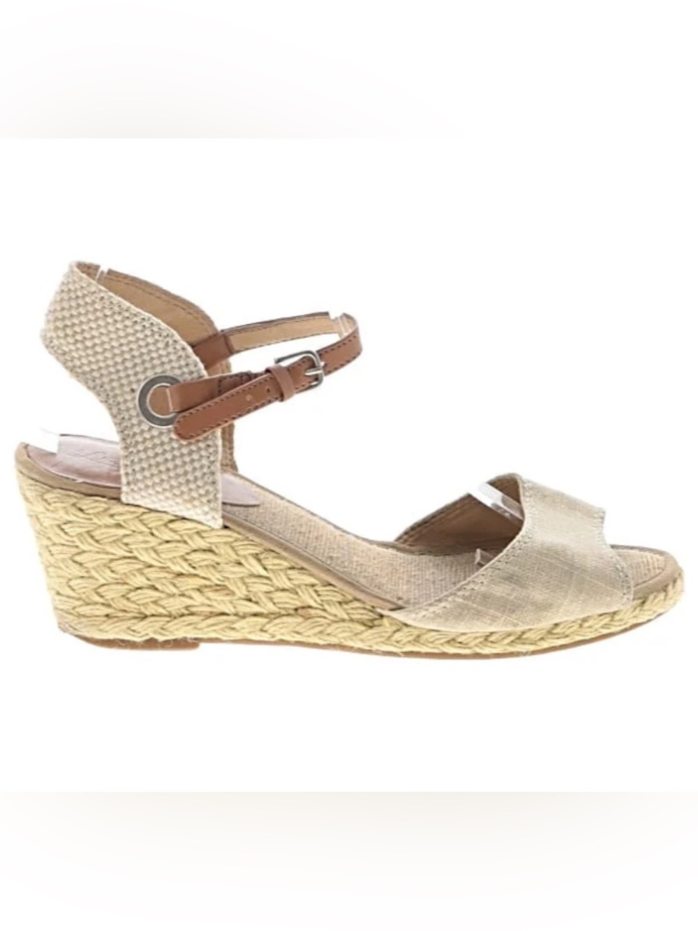 Lucky Brand Natural Beige Espadrille Wedge Sandals with Brown Ankle Strap